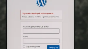 Zrzut ekranu z komunikatem „za dużo prób logowania” w panelu WordPress