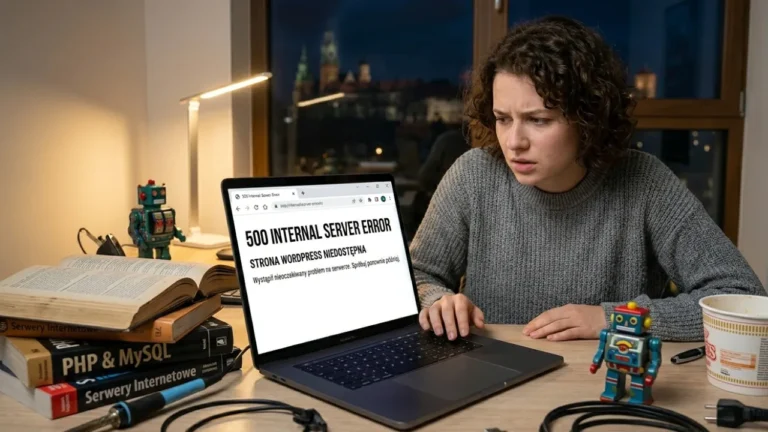 Ekran przeglądarki z komunikatem błędu 500 Internal Server Error na stronie WordPress