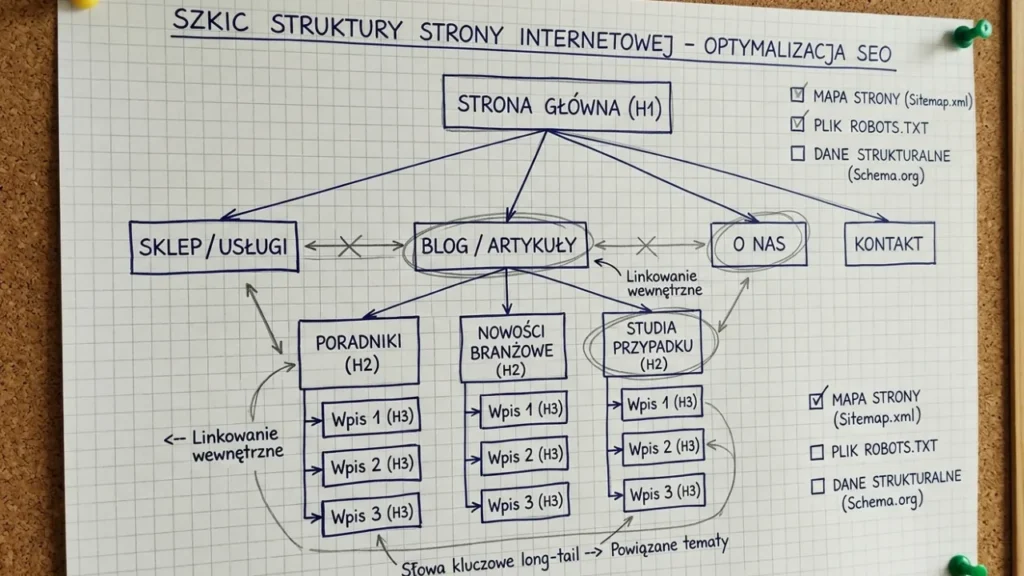 Szkic struktury strony internetowej zoptymalizowanej pod SEO