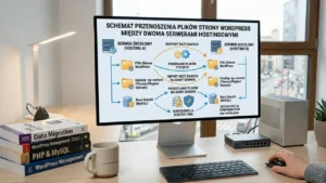Schemat przenoszenia plików strony WordPress między dwoma serwerami hostingowymi