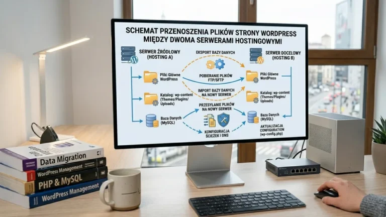 Schemat przenoszenia plików strony WordPress między dwoma serwerami hostingowymi